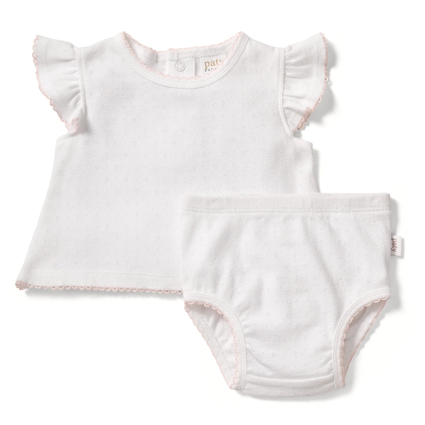Paty Organic Cotton Pointelle Diaper Set with Flutter Sleeves