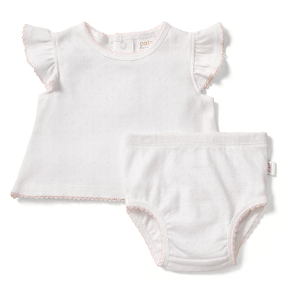 Paty Organic Cotton Pointelle Diaper Set with Flutter Sleeves