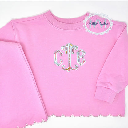 Girls Scalloped French Terry sweatshirt and pants set