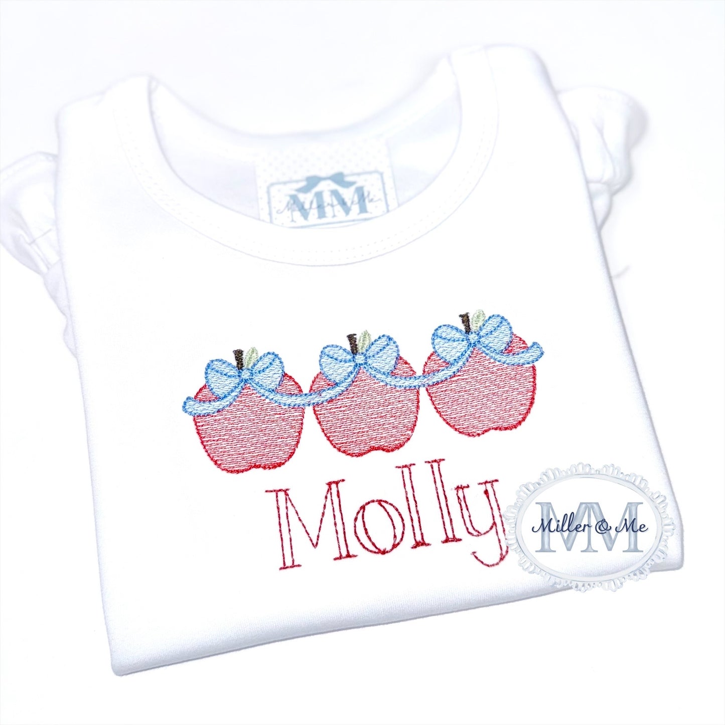Puff Sleeve Back to School Sketch Apple Trio with Bows Shirt