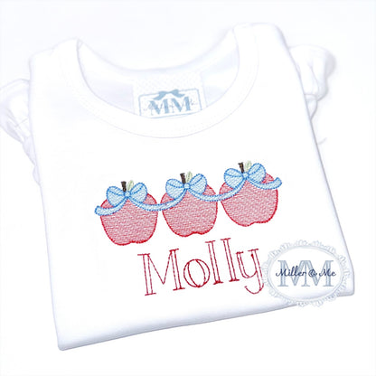 Puff Sleeve Back to School Sketch Apple Trio with Bows Shirt
