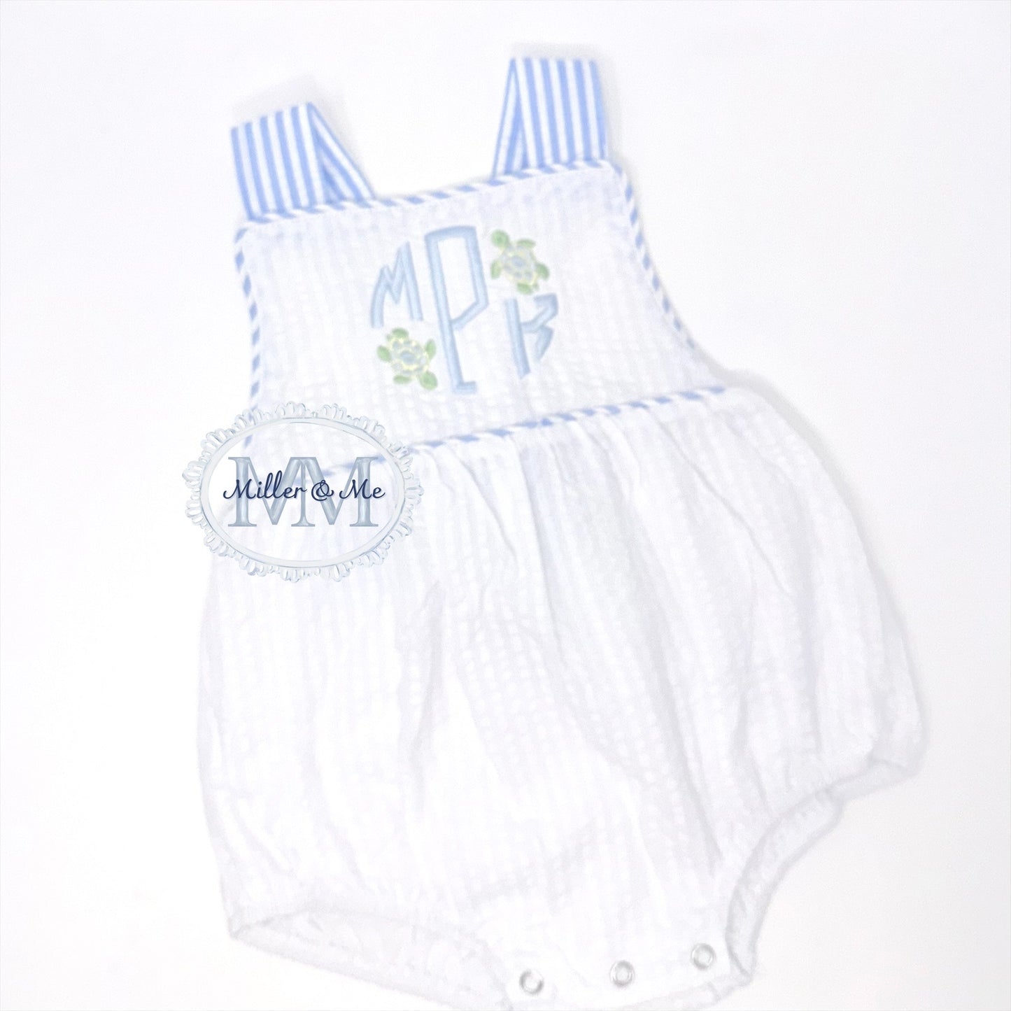 Boys Seersucker Monogram Sunsuit Bubble
