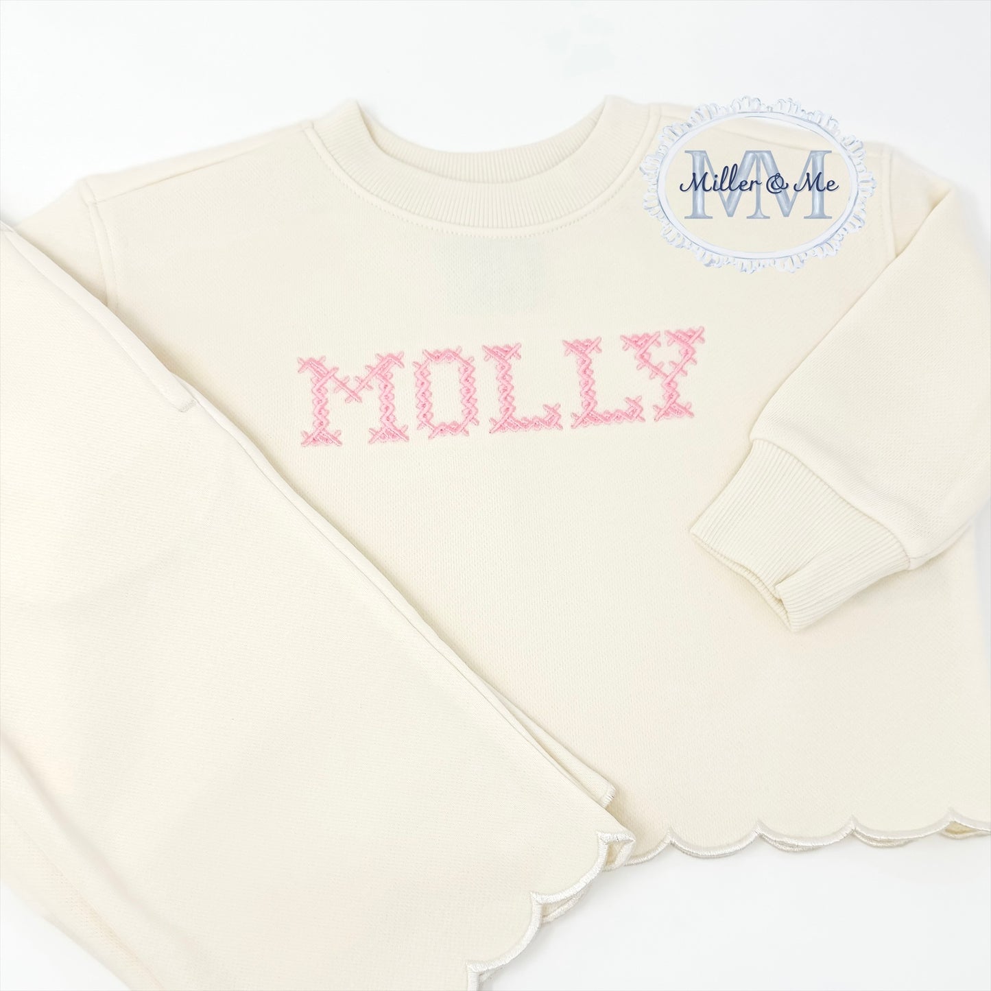 Girls Scalloped French Terry sweatshirt and pants set