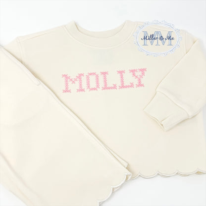 Girls Scalloped French Terry sweatshirt and pants set