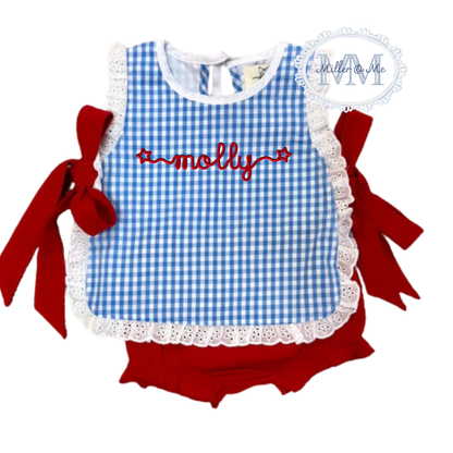 Girls Gingham Patriotic Apron Style Set