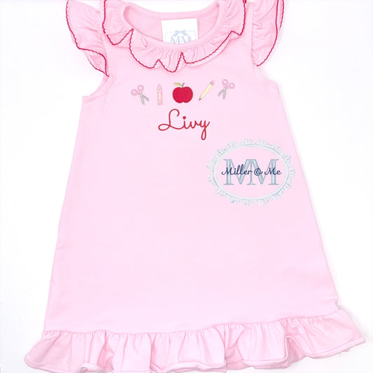 Back to School Pink Apple Ruffle Dress