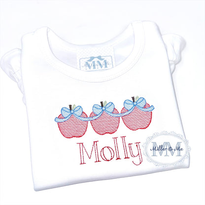Puff Sleeve Back to School Sketch Apple Trio with Bows Shirt