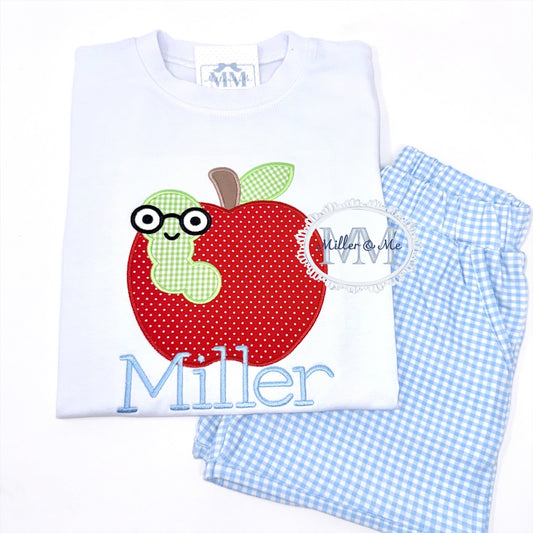 Boys Back to School Apple Shorts Set