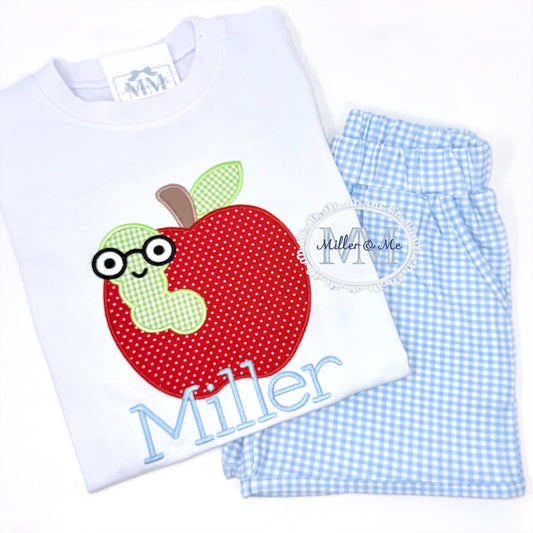 Boys Back to School Apple Shorts Set