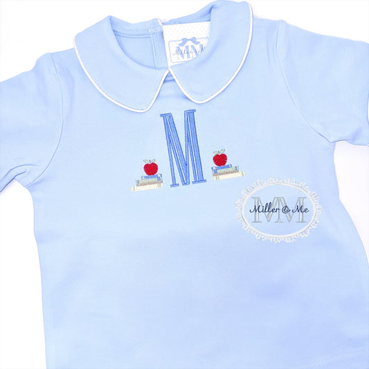 Boys Back to School Bookends Monogram Peter Pan Collar Shorts Set