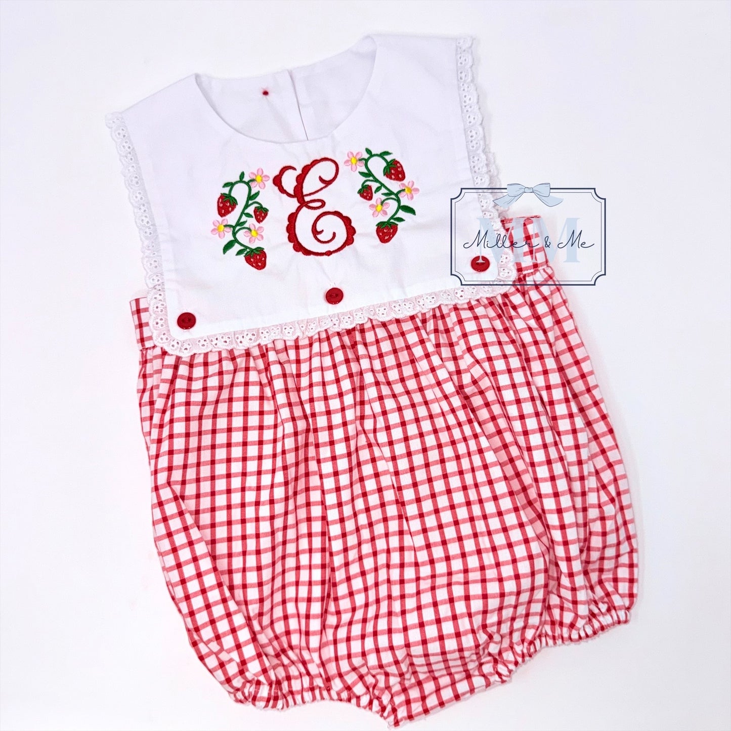 Red Gingham Strawberry Monogram Bubble