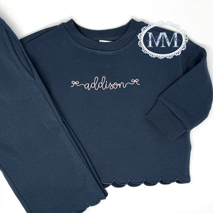 Girls Scalloped French Terry sweatshirt and pants set