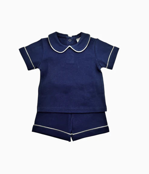 Boys Peter Pan Collar Piping Edge Shorts Set
