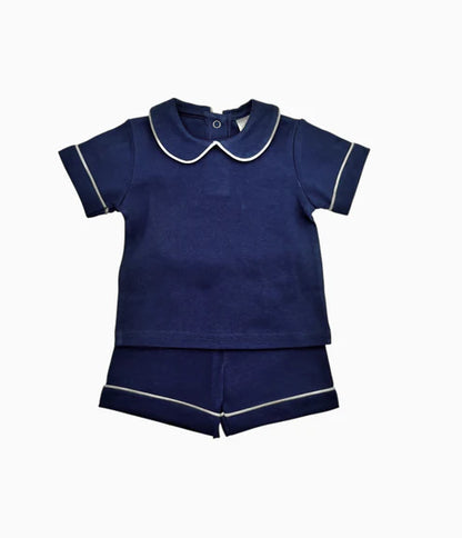 Boys Peter Pan Collar Piping Edge Shorts Set