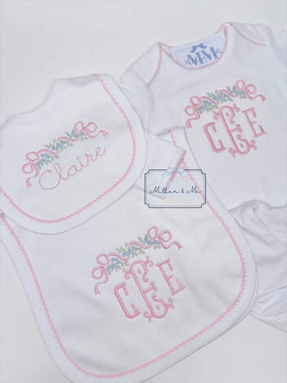 Picot Trim Bib & Burp Cloth