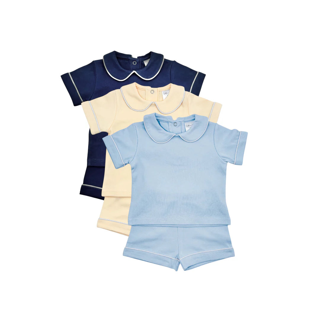 Boys Peter Pan Collar Piping Edge Shorts Set