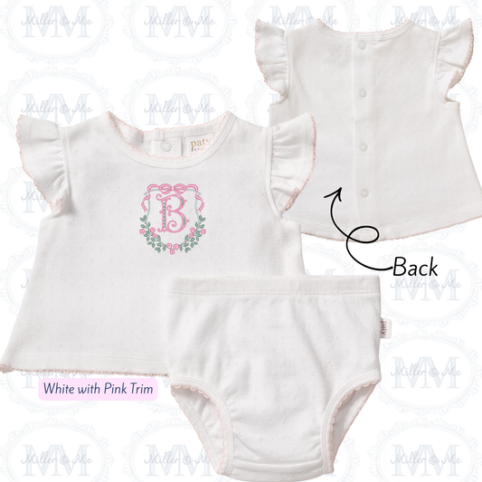 Paty Organic Cotton Pointelle Diaper Set with Flutter Sleeves