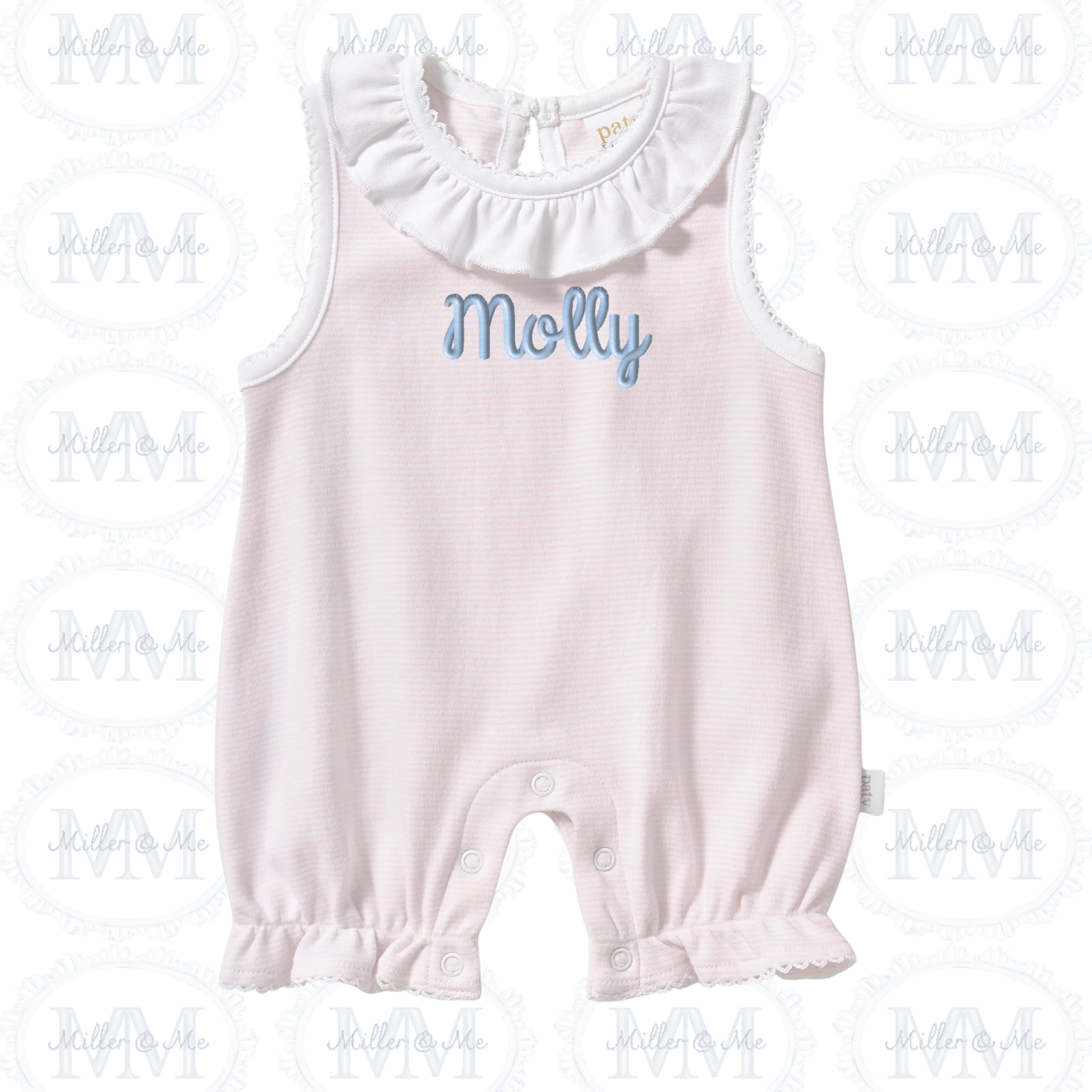 Paty Organic Cotton Striped Bubble with Ruffle Collar