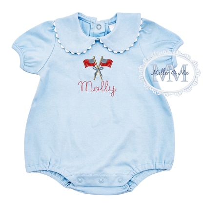 Patriotic Short Sleeve Bubble for Girls with Ric Rac Trimmed Collar
