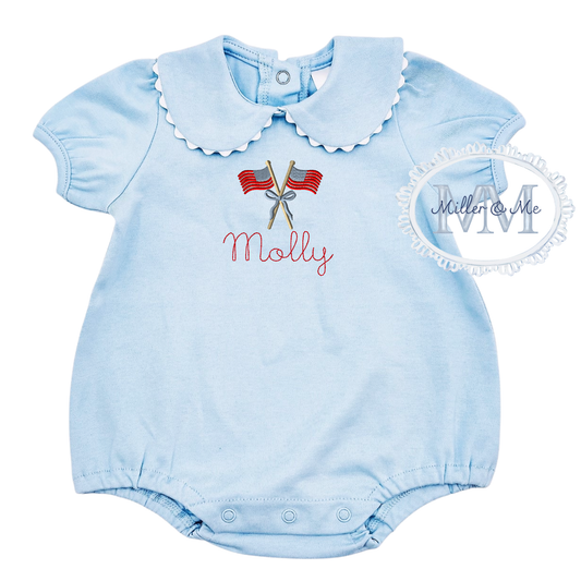 Patriotic Short Sleeve Bubble for Girls with Ric Rac Trimmed Collar