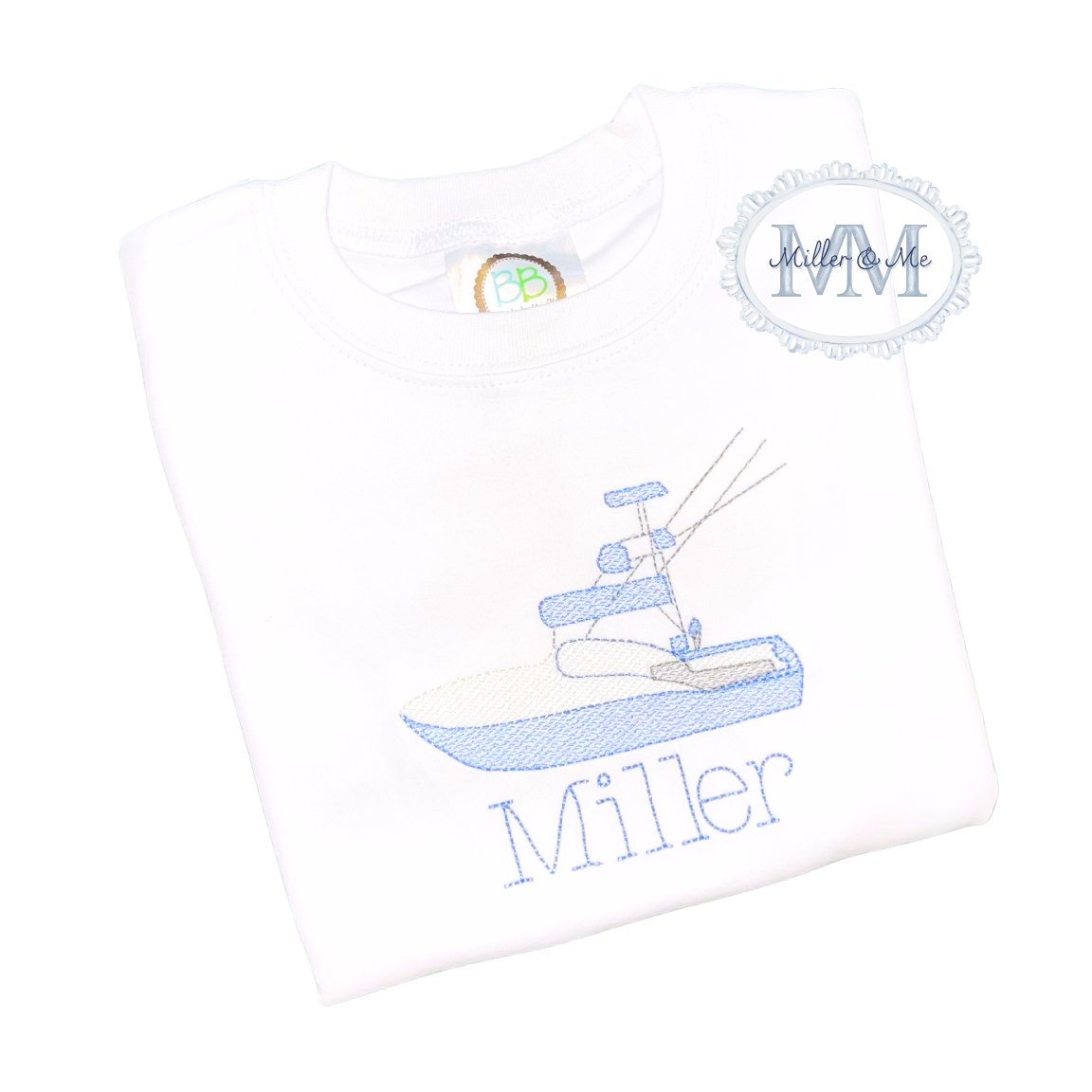 Fishing Boat Embroidered Boys Shirt