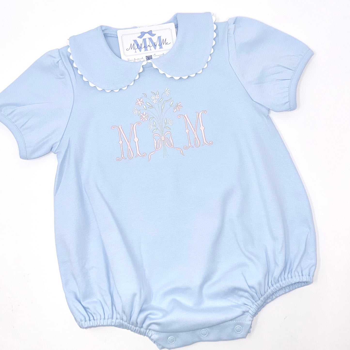 Light Blue Heirloom Floral Bouquet Girls Bubble