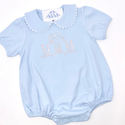 Light Blue Heirloom Floral Bouquet Girls Bubble
