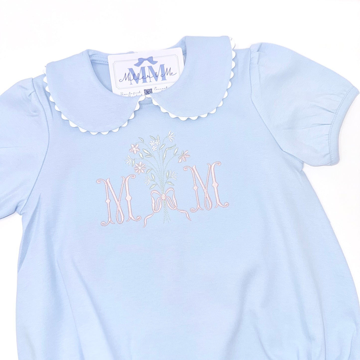 Light Blue Heirloom Floral Bouquet Girls Bubble