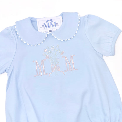 Light Blue Heirloom Floral Bouquet Girls Bubble