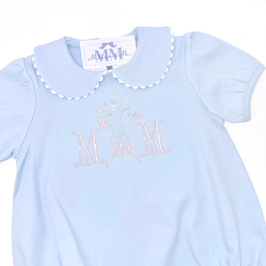 Light Blue Heirloom Floral Bouquet Girls Bubble