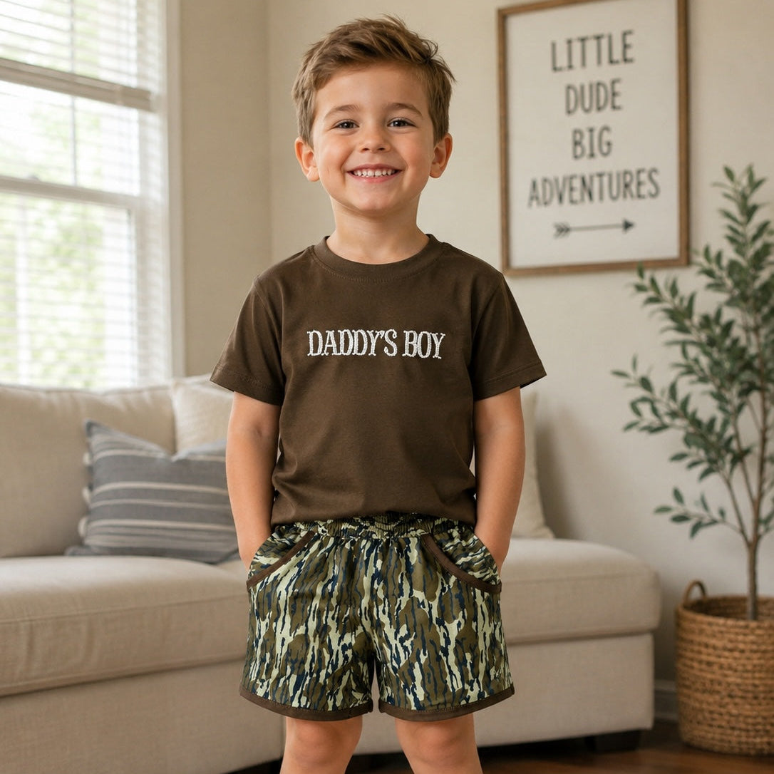 Camo French Knot Daddy's Boy Shorts Set - Tiger Stripe Camo Pattern
