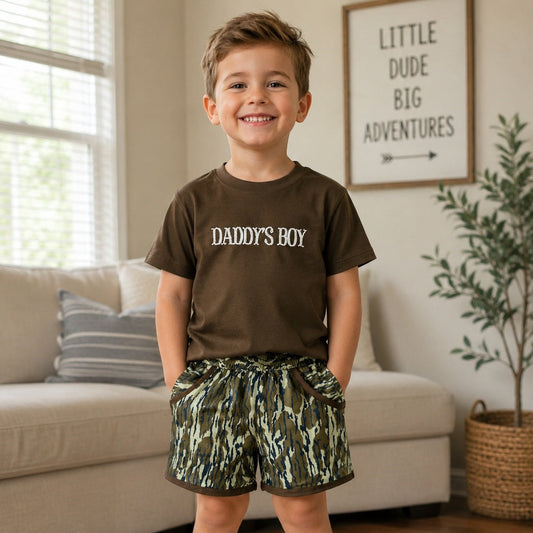 Camo French Knot Daddy's Boy Shorts Set - Tiger Stripe Camo Pattern