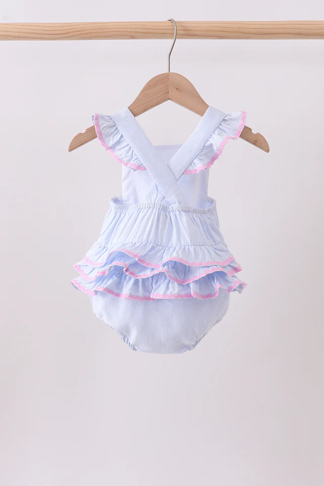 Blue Stripe Ruffle Bubble with Monogram