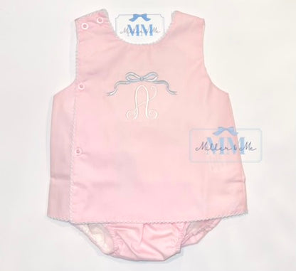 Girls Bow Personalized Picot Trim Diaper Set