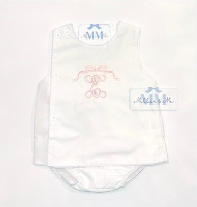 Girls Bow Personalized Picot Trim Diaper Set