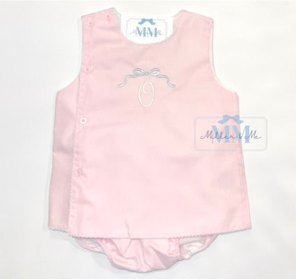 Girls Bow Personalized Picot Trim Diaper Set