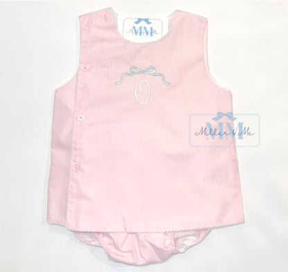 Girls Bow Personalized Picot Trim Diaper Set