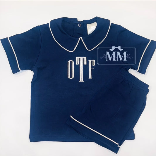 Boys Peter Pan Collar Piping Edge Shorts Set