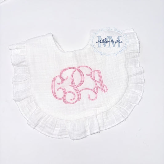 Traditional Monogram Ruffle Muslin Bib