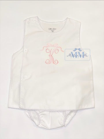 Girls Bow Personalized Picot Trim Diaper Set