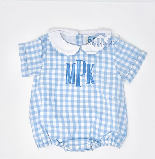 Boys Personalized Simple Monogram Gingham Bubble