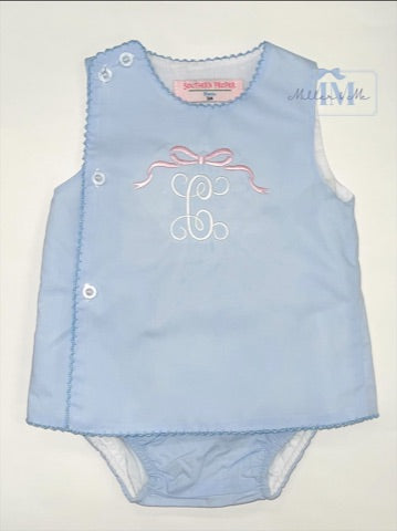 Girls Bow Personalized Picot Trim Diaper Set