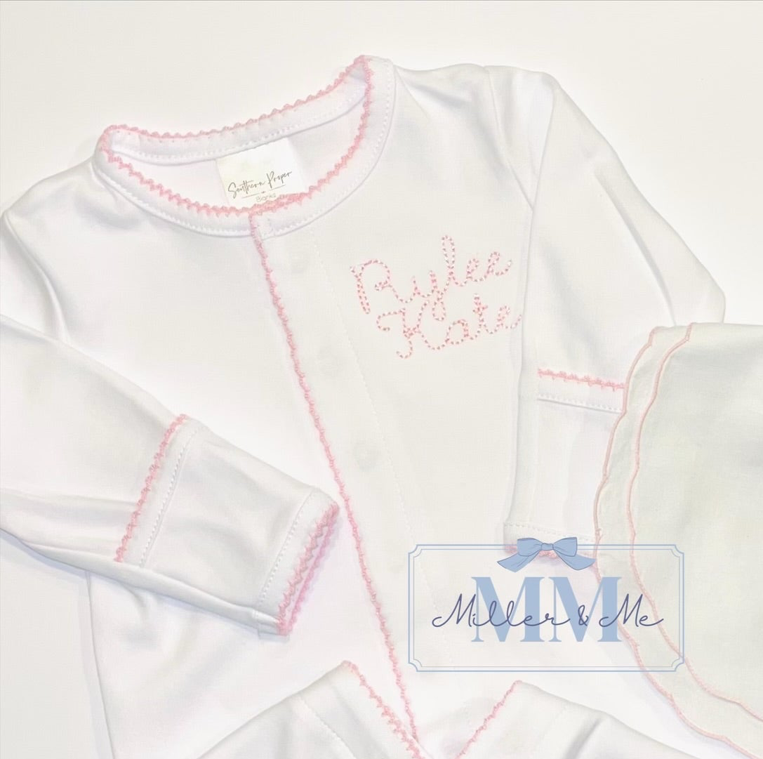 Picot Trim Button Down Baby Footie