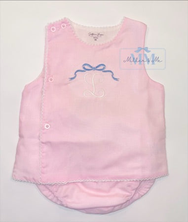 Girls Bow Personalized Picot Trim Diaper Set