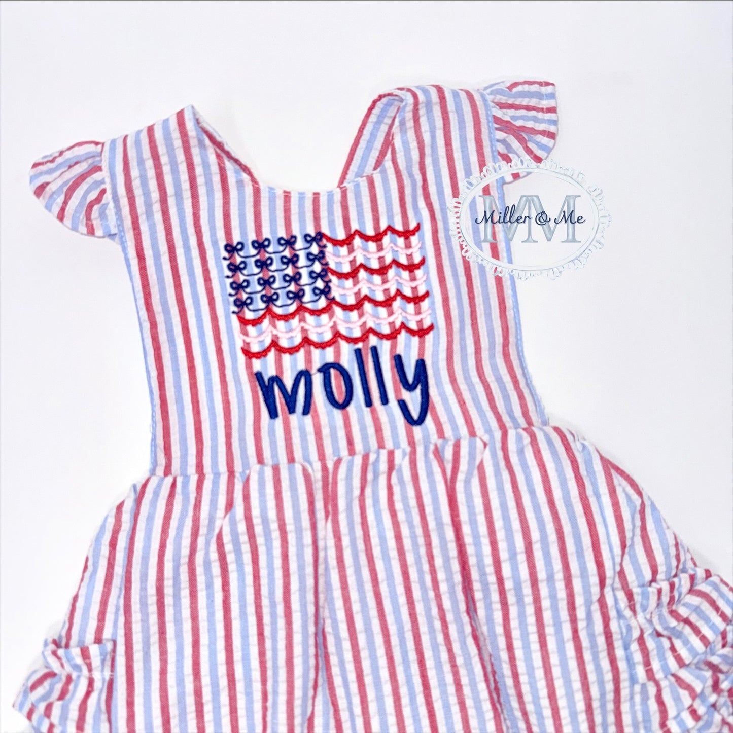 Girls Patriotic Seersucker Sun Bubble with Ruffles