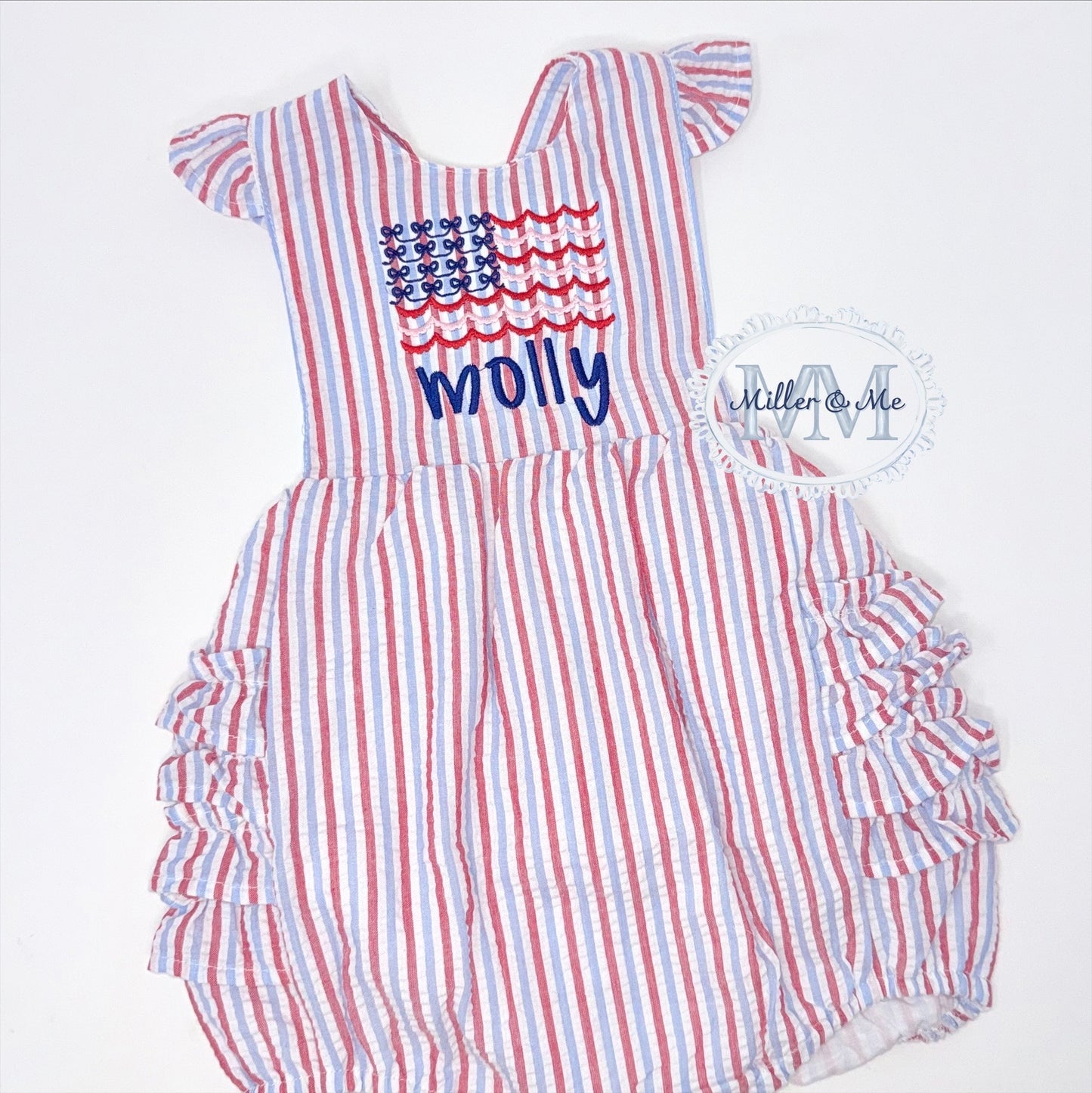 Girls Patriotic Seersucker Sun Bubble with Ruffles