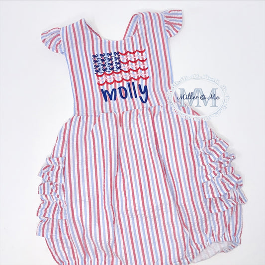 Girls Patriotic Seersucker Sun Bubble with Ruffles