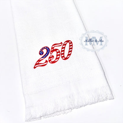 Patriotic White Fringe Tip Hand Towel