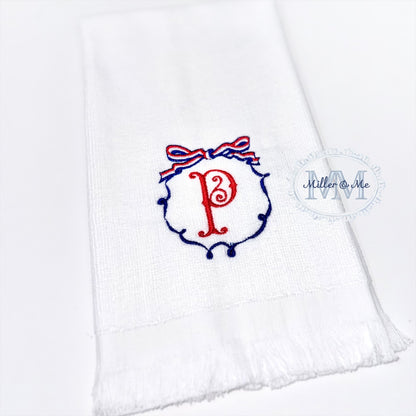 Patriotic White Fringe Tip Hand Towel