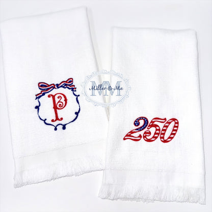 Patriotic White Fringe Tip Hand Towel